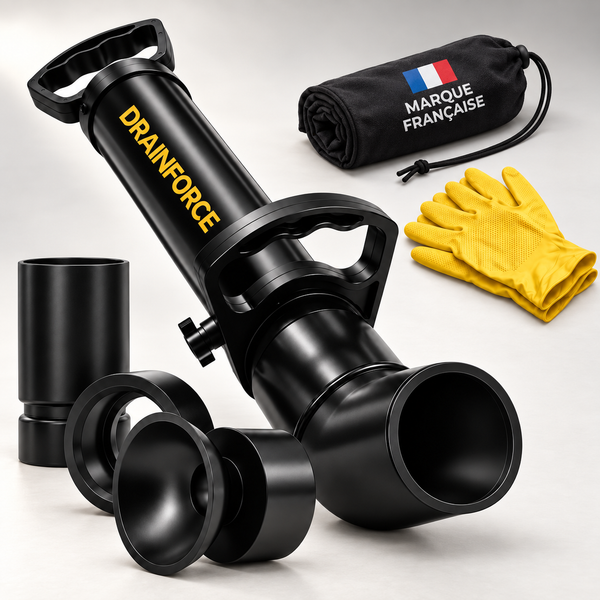 Kit DRAINFORCE complet : pompe, quatre buses, gants et sac de rangement